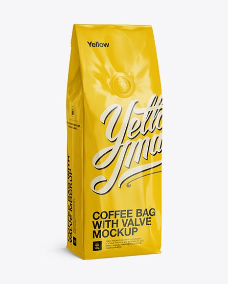 250g Glossy Coffee Bag With Valve Mockup - Half-Turned View