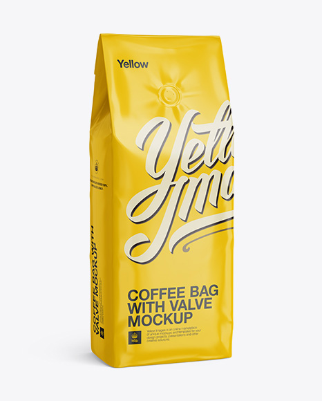 Glossy Coffee Bag With Valve Mockup - Half-Turned View