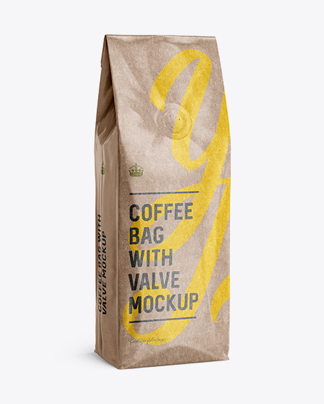Glossy Kraft Coffee Bag With Valve Mockup - Halfside View