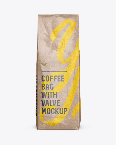 Glossy Kraft Coffee Bag With Valve Mockup - Front View