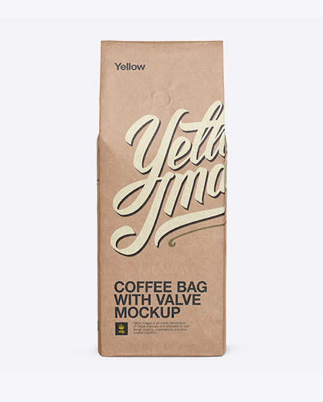 Kraft Coffee Bag With Valve Mockup - Front View