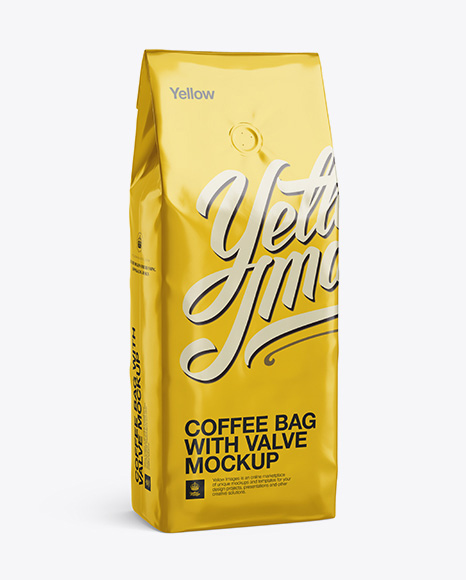 Foil Coffee Bag With Valve Mockup - Half-Turned View