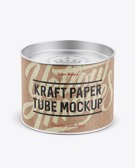 Small Kraft Paper Tube w/ a Flat Tin Lid and a Paper Label - High-Angle View
