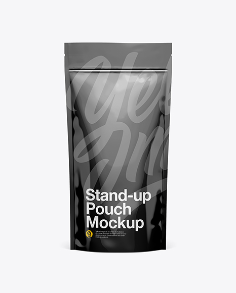 Glossy Stand Up Pouch W/ Zipper Mockup - Front View