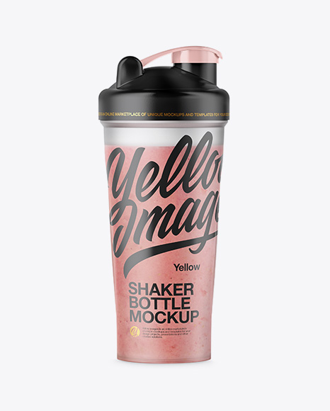Shaker Bottle with Strawberry Smoothie Mockup