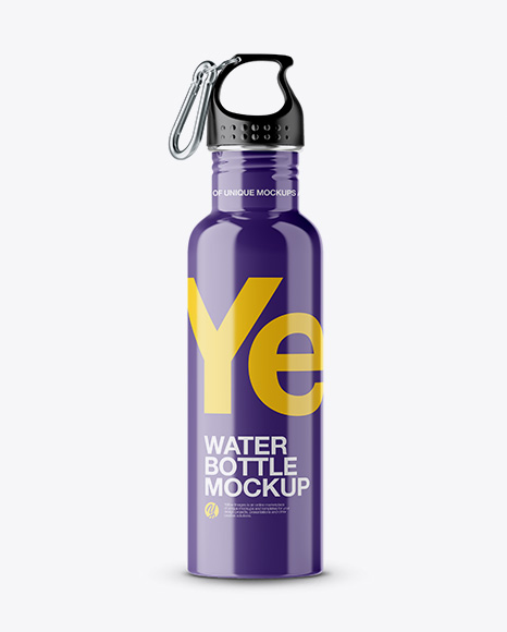 Glossy Sport Bottle With Carabiner Mockup