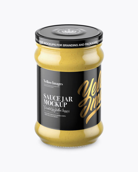 Clear Glass Jar with Mustard Sauce Mockup (High-Angle Shot)