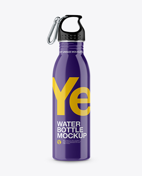 Glossy Sport Bottle With Carabiner Mockup