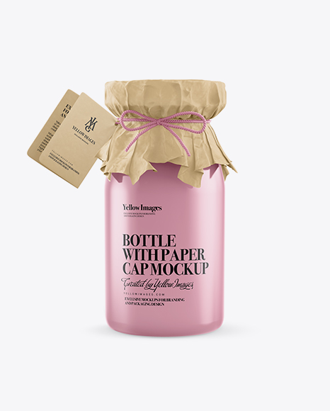 Glossy Bottle with Paper Cap and Tag Mockup