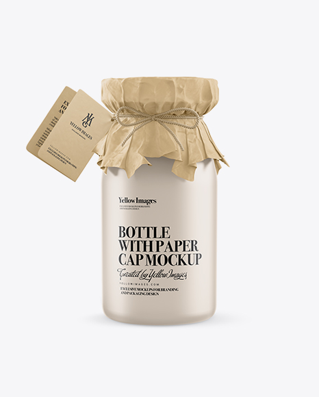 Matte Bottle with Paper Cap and Tag Mockup