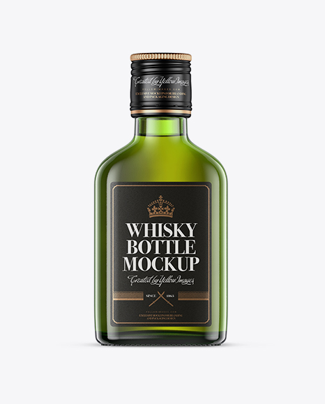 Green Glass Whiskey Bottle Mockup - Front View