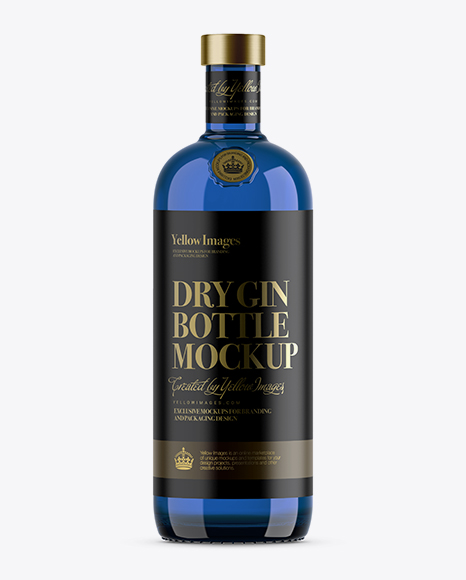 1L Blue Glass Dry Gin Bottle Mockup