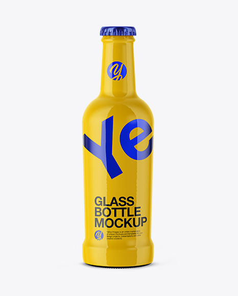 Blue Glass Bottle in Glossy Shrink Sleeve Mockup