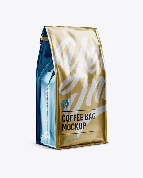 Metallic Coffee Bag w/ a Tin-Tie Mockup - Halfside View