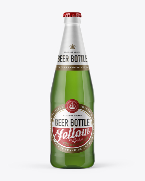 568ml Green Glass Bottle with Lager Beer Mockup