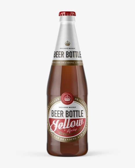 568ml Amber Glass Bottle with Light Beer Mockup