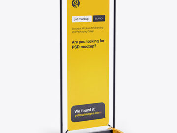 Glossy Vinyl Stand-Up Banner in Frame Mockup - Half Side View