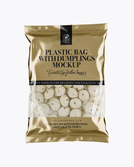 Clear Plastic Bag With Dumplings & Metallic Finish Mockup