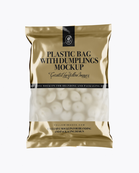 Frosted Plastic Bag With Dumplings & Metallic Finish Mockup