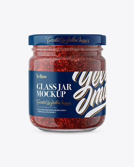 Glass Jar with Raspberry Jam Mockup - Front View