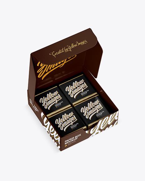 Opened Glossy Paper Box With Chocolates Mockup - Half Side View (High-Angle Shot)