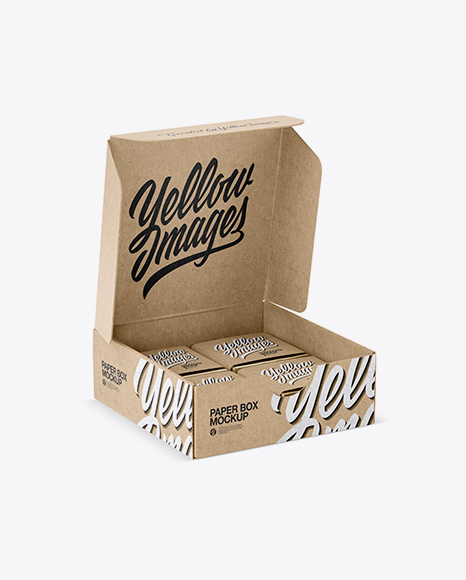 Opened Kraft Paper Box With Chocolates Mockup - Half Side View