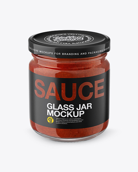 Glass Jar with Tomato Sauce Mockup - Front View (High Angle Shot)