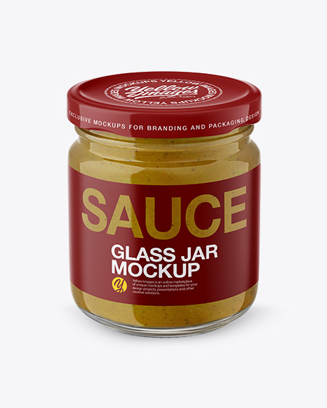 Glass Jar with Mustard Mockup - Front View (High Angle Shot)
