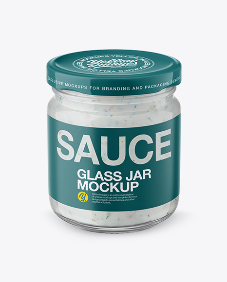 Glass Jar with Tartar Sauce Mockup - Front View (High Angle Shot)