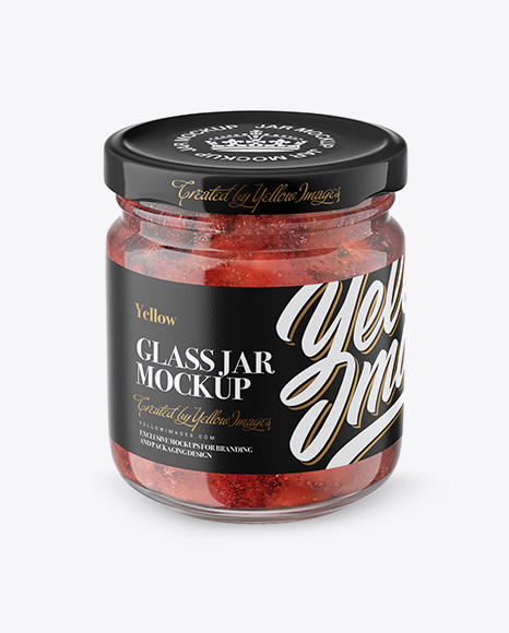 Glass Jar with Strawberry Jam Mockup - Front View (High Angle Shot)