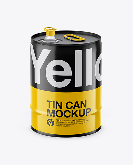 20L Tin Can with Opened Cap Mockup - Half Side View (High-Angle Shot)