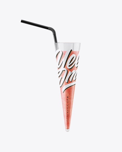 Plastic Cup w/ Strawberry Smoothie and Straw Mockup