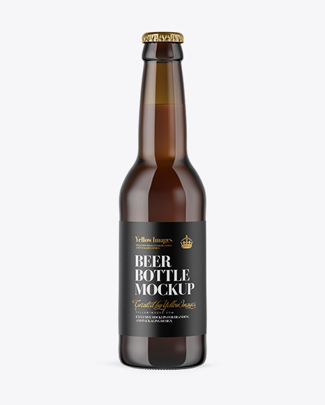 330ml Amber Glass Bottle with Lager Beer Mockup