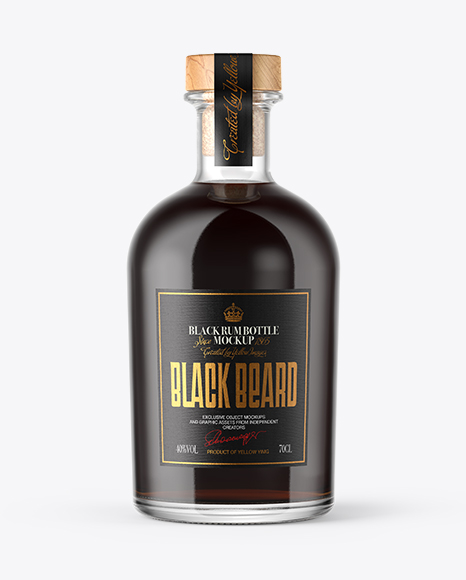 Black Rum Bottle with Wooden Cap Mockup