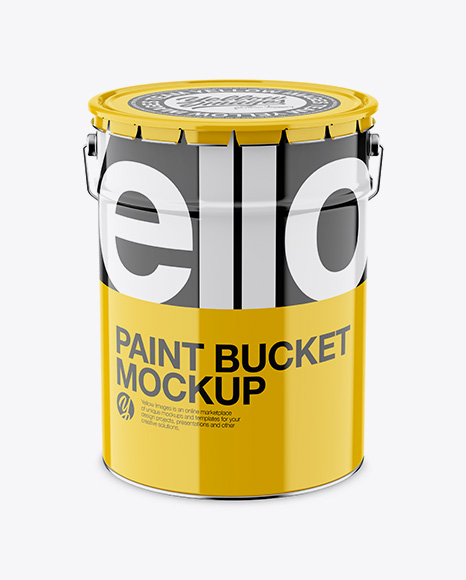 Glossy Paint Bucket Mockup - Front View (High Angle Shot)
