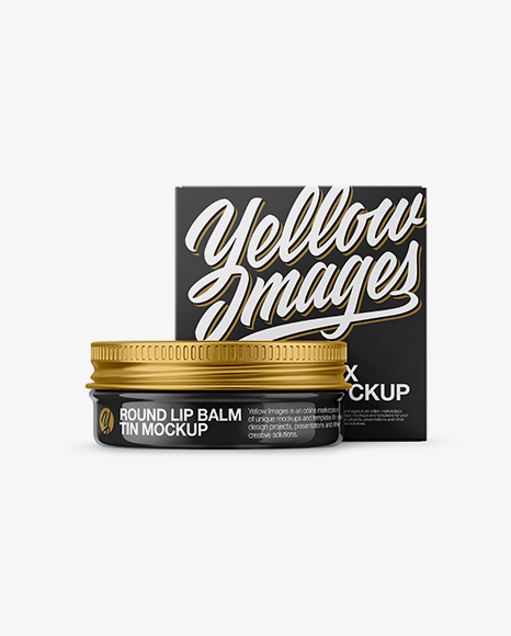 Glossy Lip Balm Tin With Matte Box Mockup - Front View