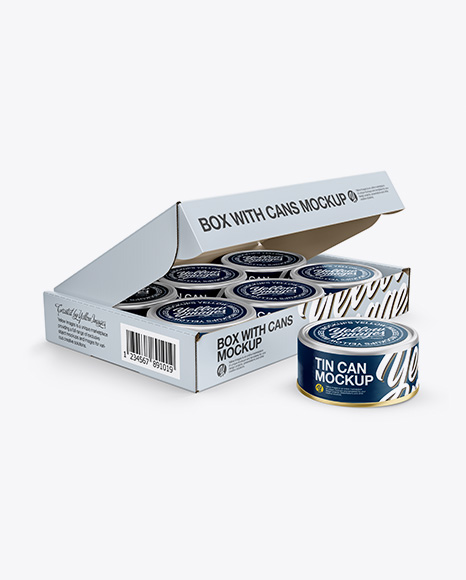 5oz Cans Box with One Can Outside Mockup - Half Side View