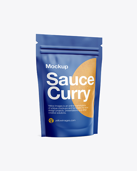 Matte Transparent Stand-Up Pouch W/ Curry Sauce Mockup - Half Side View