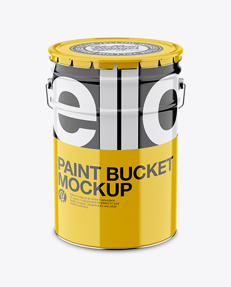 Glossy Paint Bucket Mockup - Front View (High-Angle Shot)