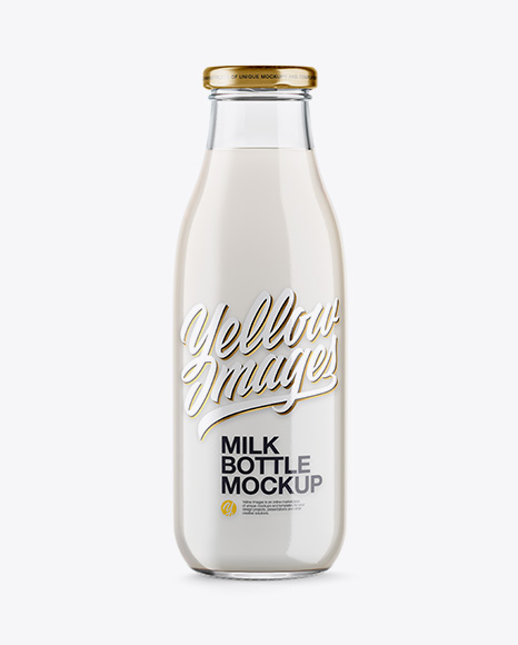 500ml Clear Glass Bottle With Milk Mockup