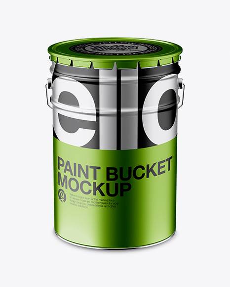 Metallic Paint Bucket Mockup - Front View (High-Angle Shot)