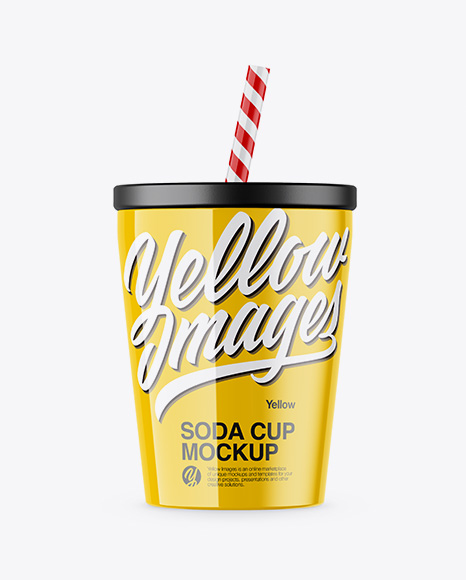 Glossy Soda Cup With Straw Mockup