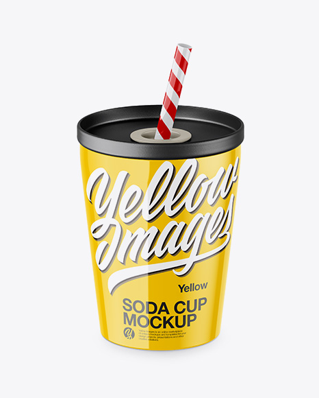 Glossy Soda Cup With Straw Mockup - High-Angle Shot