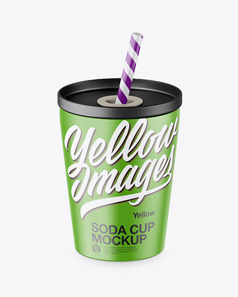 Matte Soda Cup With Straw Mockup -  High-Angle Shot