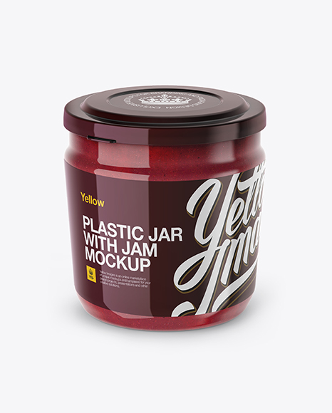 Plastic Jar With Cranberry Jam Mockup (High-Angle Shot)