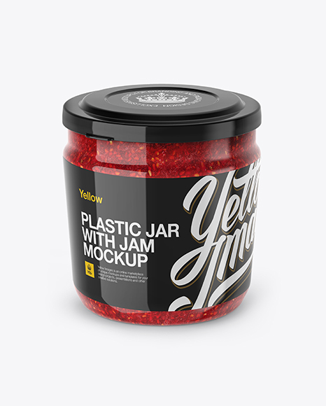 Plastic Jar With Raspberry Jam Mockup (High-Angle Shot)