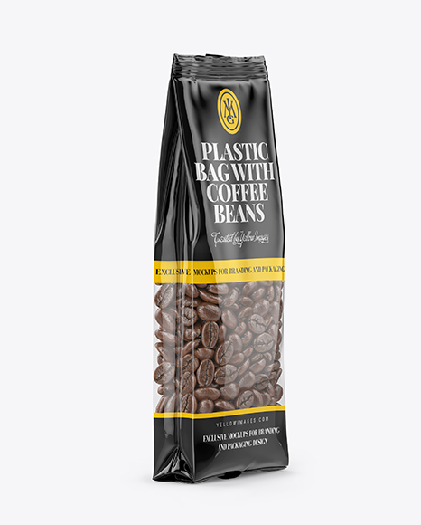 Clear Bag With Coffee Beans Mockup - Halfside View