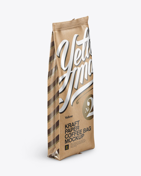 Kraft Paper Coffee Bag Mockup - Halfside View
