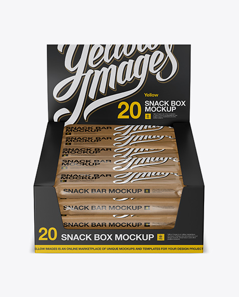 20 Kraft Snack Bars Display Box Mockup - Front View (High-Angle Shot)