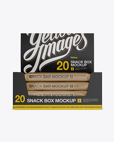 20 Kraft Snack Bars Display Box Mockup - Front View